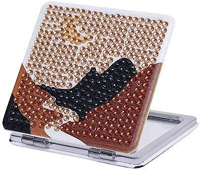 Junerain DIY Diamant Malerei Spiegel Abstrakte Landschaft Diamant Kunst Makeup Spiegel Strass Stickerei Kompakt Spiegel Mosaik Zahl Kunst Handwerk Set Taschenspiegel for Erwachsene Kinder