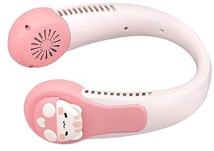 Zerodis Ventilateur de Cou Rechargeable USB Portable pour Enfants et Adultes, Ventilateur de Dessin Animé avec Batterie Intégrée, Design Chat, Silencieux