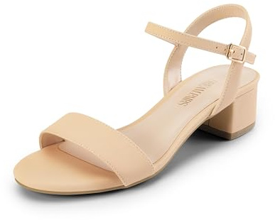 DREAM PAIRS Women's Low Heels for Women Classic Open Toe Ankle Strap Block Chunky Heel Sandals Holiday Party Wedding Dress Pumps Shoes,Size 8,Nude-Nubuck-1,SDHS2301W-1