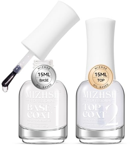 MIZHSE Base und Top Coat, No Wipe Top Coat - 15 ml Klar Farbe Überlack für Nägel, Unterlack & Überlack Set für All Serien von Schnelltrocknend, Top Coat Ohne Schwitzschicht