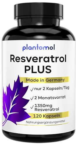 120 Resveratrol Plus Capsules with 1350 mg Resveratrol High Dose with 100:1 Extract Ratio - Pure Resveratrol Plus Complex from Plantomol® - Only 2 Capsules/Day - High Dose with Piperine - Vegan