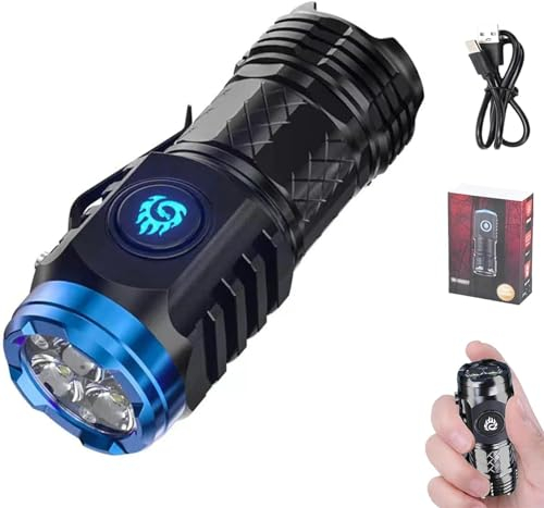 Ashopfun Mini lampe de poche à trois yeux Monster super puissante, lampe de poche LED rechargeable, haute luminosité, lampe de poche compacte pour fête/camping/urgence/chasse (noir)