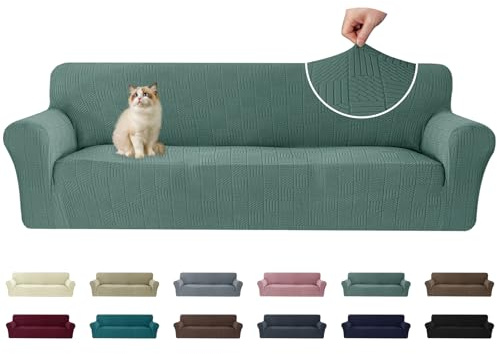 Ystyle Funda de Sofá 4 plazas, Universales Fundas para Sillones Elástica con Reposabrazos, Cubre Sofa Antideslizante Antimanchas, Protector de Muebles para Perros y Mascotas, Verde