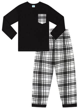 ThePyjamaFactory Pyjama Long en Coton à Carreaux Noirs et Blancs pour Garçon