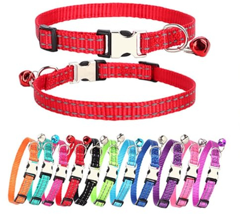 XS Hundehalsband mit Glöckchen, Nylon, reflektierende Metallschnalle, Größe XS, Welpenhalsbänder für Welpen, Kätzchen, Haustiere, Katzen, Mädchen, Jungen, Kleintiere