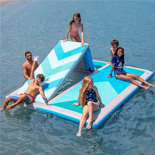 Gueploer Quai d'île Flottant Gonflable de Marina de Yacht, Tapis pour Le Surf sur l'eau, Plate-Forme en PVC Aquatique, Coussin d'île de Planche de Surf, 305x 245 x 15cm,Blue