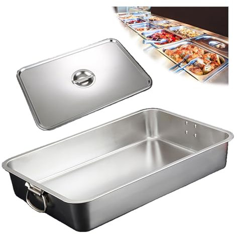 NJDQFA Stapelbar Gastro Behälter Mehrweg, Rechteckig Edelstahl Gastronomiebehälter,Lebensmittel Lagern Behälter,60 * 40cm,7cm