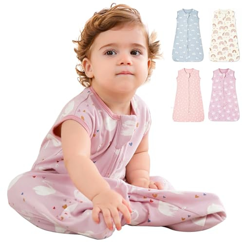 HINATAA Schlafsack Baby Sommer 0.5TOG, 100% Bio-Baumwolle Babyschlafsack, Ärmellos Baby Schlafsäcke, Pucksack Baby für Neugeborene, Baby Sleeping Bag Mädchen Junge (Lila, 6-12 Monate)