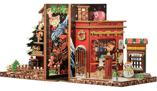 CUTEBEE Book Nook Kit - DIY Weihnachten Buchstützen,Miniatur Buchstütze,Bücherregal Dekoration Diorama Modellbausatz Erwachsene zu Bauen 2 Stück (Christmas Cottage)