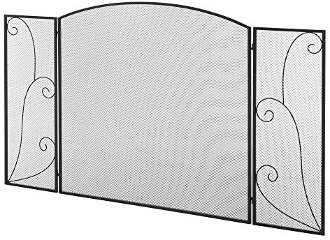 HOMCOM Pare-feu pour cheminée ou poêle - Design élégant - Pare-étincelles 3 Volets Pliables - dim. 132,5L x 76,5H cm - Acier métal Noir