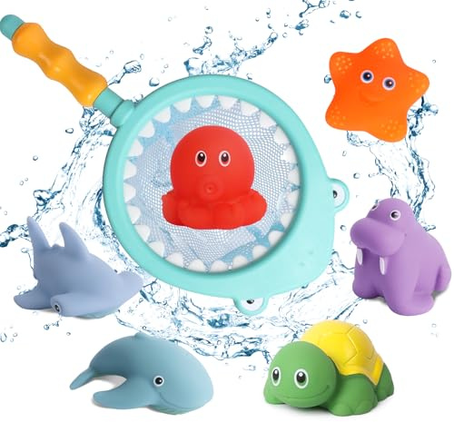 Plliocse 7 Pcs Baby Bath Toys for 1-4 Year Old, Bath Toys for Toddler, Bath Squirt Toys for Baby, Bathtub Tub Water Pool Shower Toys for Toddlers Kids (Yellow)