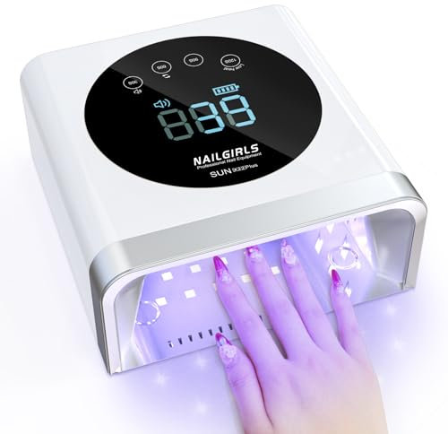 Nailgirls UV Lampe für Gelnägel, 150W UV Lampe Nägel, Wiederaufladbare Nageltrockner Lamp, 30/60/90/120s Timer, LCD Display, Auto-Sensor, Abnehmbar Bodenplatt, für Gelnägel Finger Zehennagel