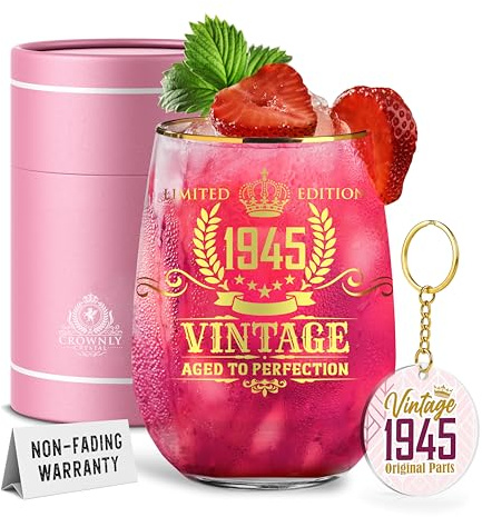CROWNLY CRYSTAL® Verre À Vin Personnalisé Cadeau Anniversaire Femme 80 Ans Vintage 500 Milliliters