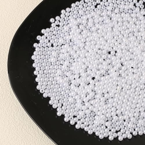 HERZONE ca.1500pcs runde weiß Perlen zum Auffädeln kunstperlen 6mm Glasperlen für DIY Schmuckherstellung Armbänder Halskette Handwerk (weiß)
