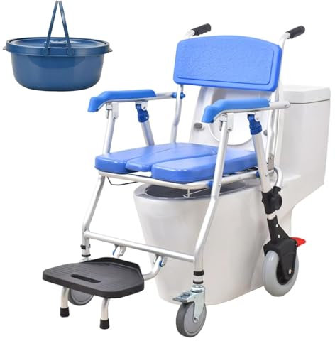 HMLSYZX Nachttisch Kommode mit Rollen, Rollender Duschstuhl Kommode, Duschstuhl für ältere Menschen und Behinderte, wasserdichter Rolltoilettenstuhl mit Arm und Rückenlehne