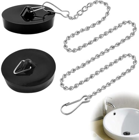 2 Pezzi Tappo per lavello in Gomma con 1 Pezzi Catena da 50 cm, Vasca da Bagno Tappo per lavello, Tappo Universale Scarico lavandino per Vasca da Bagno, Cucina e Bagno