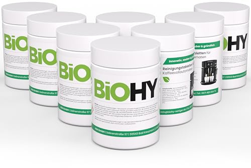 BiOHY Tablettes de nettoyage pour machines à café automatiques (8 x 40 comprimés) | Tablettes de nettoyage contre le calcaire | Tablettes de détartrage pour un meilleur arôme | Convient pour toutes