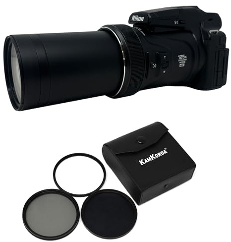 KamKorda Lens Filter Kit 77mm with P1100 4K Digital Compact Camera 16MP 1/2.3 BSI CMOS Sensor 125x Optical Zoom Lens Dual Detect Optical Vibration Reduction with Built-In Wi-Fi and Bluetooth