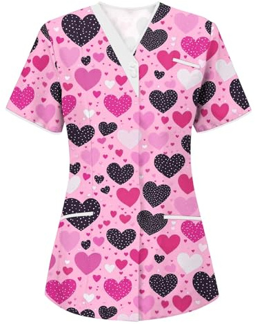 SYDUZAX Uniforme D'Infirmière Femme De Soins De Santé Col V Vêtements de Protection Imprimé Chien T-Shirts à Manches Courtes Femmes De Chambre De Clinique Haut d'uniforme d'allaitement et de Travail