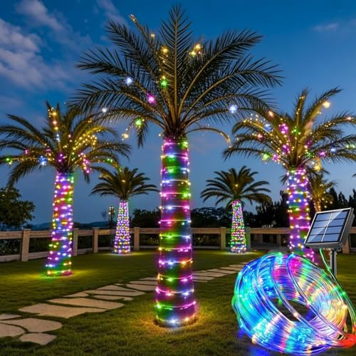 Suyoo Solar String Lights Outdoor Waterproof LED Rope Lights Christmas Lights 12M/39ft 100 LEDs 8 Modes Tube Light for Garden Wedding Party Christmas Decorations（Multi-Color）