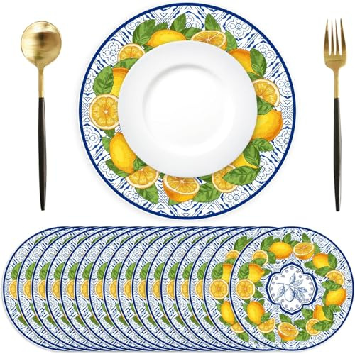 50 Stück Zitrone Papier Platzsets rund, Sommer Papier Tischsets, Einweg Platzsets rund 34 cm, Saisonal Dekor für Tisch, Küche, Esstisch, Urlaub, Party, Hochzeit