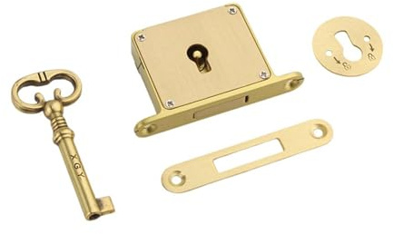 WAZUBC Set di Serrature Antiche per Ante di Armadietti Vintage con Chiave Set di Chiusura Quadrata Vintage per Armadi, Tavoli (oro B)
