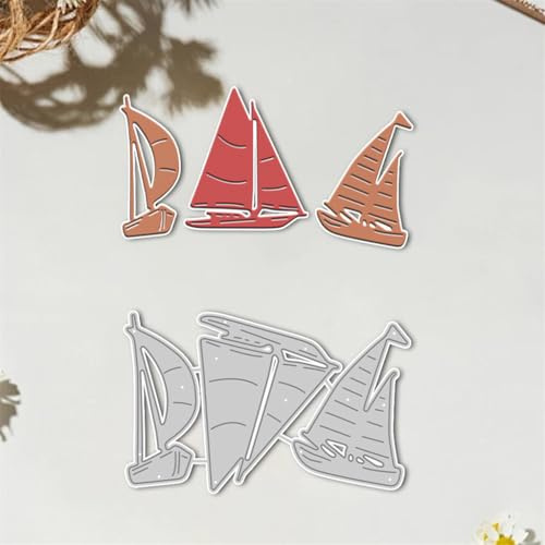 Sredwtk 3pcs Segelboot Sommer Stanzschablonen Geburtstag Weihnachten Metall Prägeschablonen Stanzformen Schneiden für DIY Karte Sammelalbum Scrapbooking Fotoalbum Deko Cutting Dies