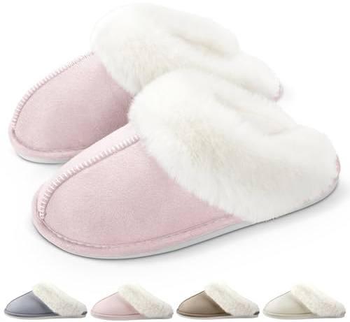 RUVVDR Hausschuhe Damen Herren Winter Warme Pantoffeln Damen Herren mit Memory Foam Flauschige Plüsch Weiche Rutschfeste Slippers Innen Außen，Rosa，42-43 EU