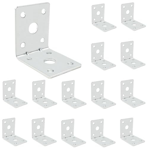 15PCS 50x50x40x2mm(10 Holes) Metal L Shaped Right Angle Corner Bracket,90 Degree Stainless Steel Bracket for Wood,Heavy Duty Corner Brackets for Fixing Repairing Furniture Shelve Window