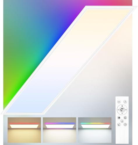 Peasur LED Deckenleuchte Flach mit Fernbedienung, 34W 3700LM Deckenlampe mit 7 RGB Farbwechsel Hintergrundbeleuchtung Panel Lang, 100x25cm 3000K-6500K Dimmbar für Küche Schlafzimmer Wohnzimmer