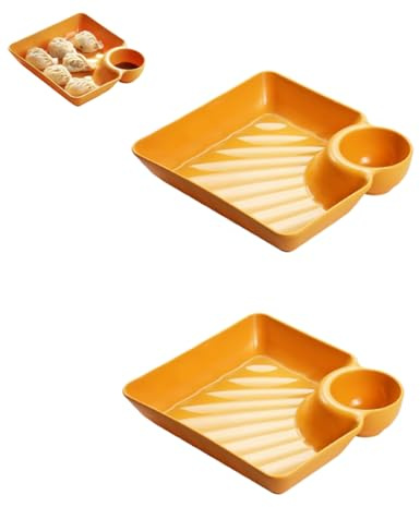 Beufee Assiette à frites et à trempette, 2 pièces, assiette à boulettes avec soucoupe à trempette, plats de service à collation divisés, plateau de service pour apéritif, sushi, taco