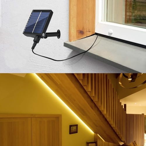 Wisada 12V Solar COB LED Streifen Selbstklebend 2M, 320LEDs/m Superheller Warmweiß COB LED Strip Cuttable LED Band，8 Modi Lichtband Außen IP68 Lichterkette Mit Fernbedienung für Terrasse, Innenhof