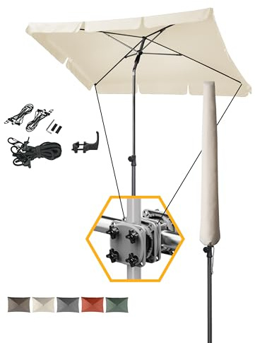 4smile Sonnenschirm Balkon 4-in-1 SET, Beige, 200 x 125 cm – Balkonschirm rechteckig, inkl. Sonnenschirmständer, Schirmhülle & Windsicherung – passend für Balkon & Terrasse