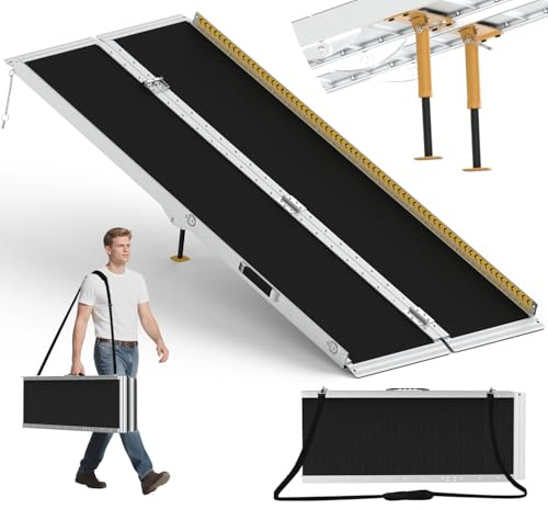 6FT Portable Wheelchair Ramp, Non-Skid Aluminum Ramps for wheelchairs for Home, Threshold ramps for doorways, Wheelchair ramps for Home Steps, Stairs, Curbs, Scooter, Entrance, 800LBS Capacity