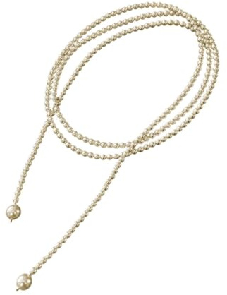 Sanixa Karma NH11299836 Lange Perlenkette 130 cm Weiß Gold Damen Glasperlen Kette Pulloverkette Perlen Damenhalskette modern Geschenk für Frauen