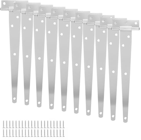 KOHAND 10 Pack T Hinges 10 Inch(250mm) Gate Hinge Galvanised, Heavy Duty Shed Door Hinges Metal Tee Hinge for Wooden Doors, Gates, Barn, Fence, Sheds and Windows, Silver