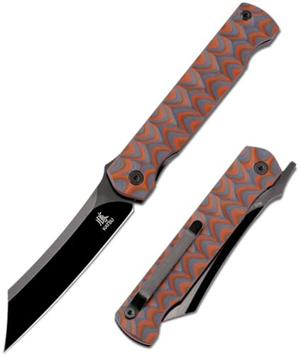 KATSU Klappmesser aus AUS-8 Stahl, EDC Taschenmesser für Herren mit G10 Griff, Liner Lock, Japanisches Design, Front Flipper, Gürtelclip, Titanbeschichtet/Stonewashed Finish