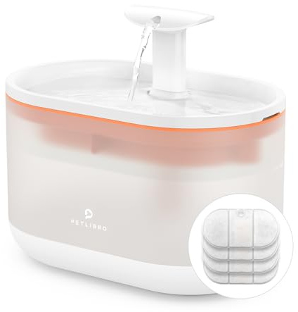 PETLIBRO 2.1L Automatic Cat Water Fountain, Ultra-Quiet Indoor Pet Water Dispenser with Dual Flow Modes, Visible Water Window & Multi-Layer Filter System, BPA-Free, Orange