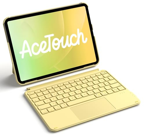 Inateck Hülle mit Tastatur für iPad 11(A16)/10. Gen, Ultraleicht 450g | Kompatibel mit iPad Air 11 M4 2026/M3/M2, Air 5/4, Pro 11, 1S abnehmbar, Touchpad, Hoch-/Querformat Ständer, AceTouch, Gelb