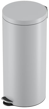 Hailo Selekta Tretmülleimer Soft Close mit Inneneimer, 30 Liter, Grau | Runder Mülleimer aus Stahlblech, Design-Fußpedal, für Bad und Küche