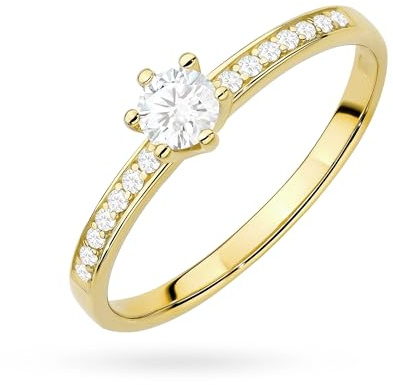 MARKO Labor-Diamantring Damen Gold 585 – Verlobungsring mit Haupt- und Seitendiamanten – Echtgold Schmuck