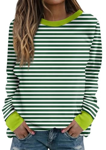 Sweatshirt dam lång oversize randig tröja dam elegant höst | Tröja Y2K långtröja casual toppar ledig topp rund hals långärmad tröja sportig tröja Y2K t-shirt tonåring flicka