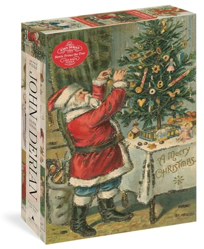John Derian Paper Goods: Santa Trims the Tree 1,000-Piece Puzzle, 18 7/8 x 26 3/8, Vibrant and Traditional Christmas Colors