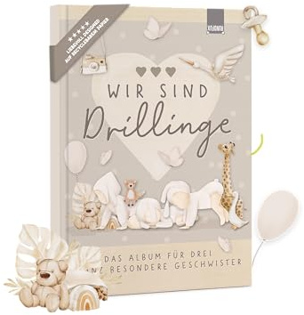 Babyalbum Drillinge – Erinnerungsbuch zur Geburt | Rundfux® | Erinnerungsalbum für Drillinge mit Platz für Fotos, Meilensteine und besondere Momente. Geschenk zur Geburt.
