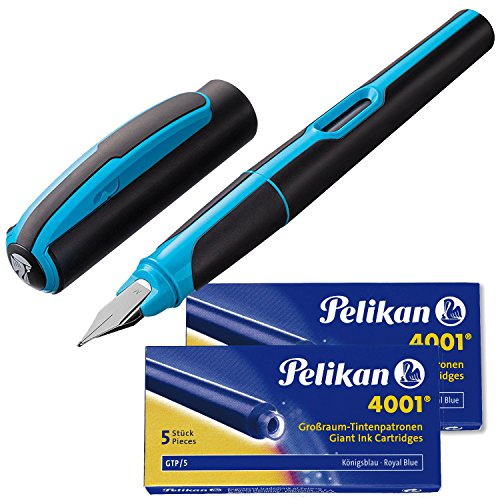 Pelikan Füllhalter Style Neon, Feder M [ blau ] + 10 Patronen Großraum GTP