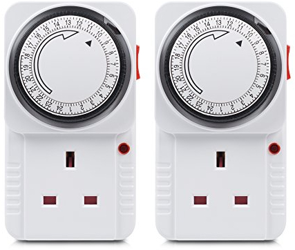 HBN 24 Hour Programmable Mechanical Timer Plug Switch, Energy Saving UK Plug-in Indoor Timer Socket for Lights, Lamp and Home Appliances (13A/3120W, 2 Pack)