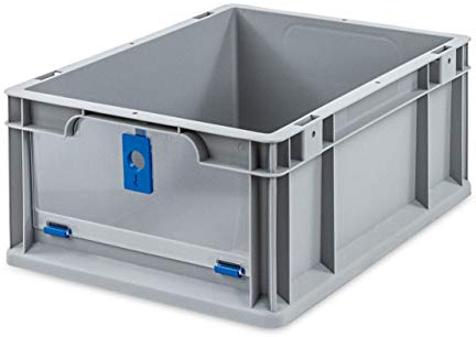 aidB Eurobox NextGen Insight Cover blau, 400x300x170 mm, Cover niedrig, robuste Regalbox mit Entnahmeöffnung, stapelbare Kunststoffkiste, ideal für die Industrie, 1St