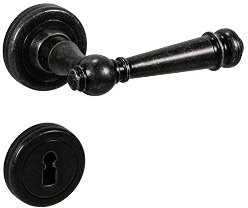Design Drückergarnitur Vintage | 1 Stück Türbeschlag Antik Schmiedeeisen Türklinke Zimmertüren - SILVRETTA-R | BB - Buntbart | Türdrücker schwarz beschichtet | Türgriffe im Landhaus-Stil mit Schrauben