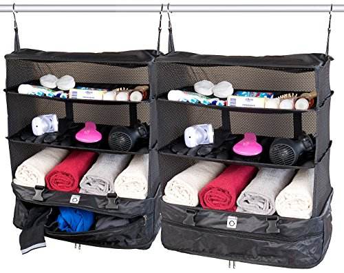 Xcase Koffer mit Regalsystem: 2er-Set XXL-Koffer-Organizer, Packwürfel zum Aufhängen, 45 x 64 x 30cm (Reise Regaltasche, Reise Organizer, Ordnungssystem)