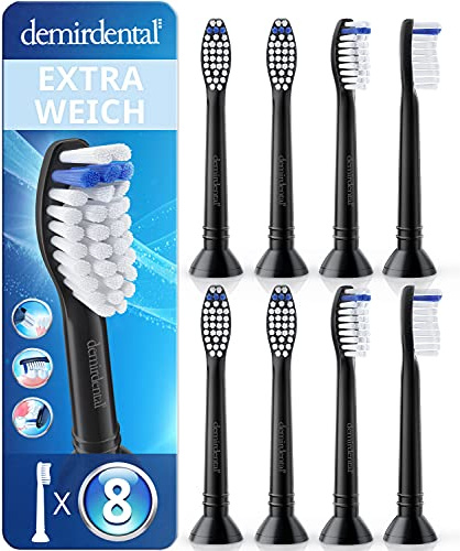 8er demirdental Ersatzbürsten passend für Philips Sonicare, Extra Soft Aufsätze & Aufsteckbürsten, extra weiche Bürstenköpfe für sehr empfindliche Zähne, Schwarz